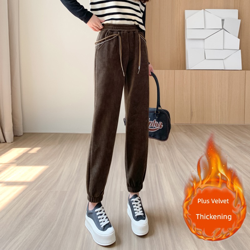Plush  Cotton wool Leggings female 2022 Autumn and winter new pattern Elastic waist Show thin leisure time easy Harlan trousers