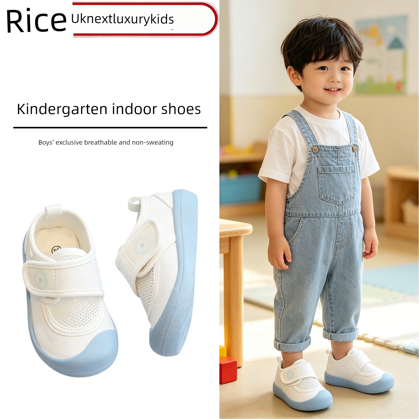 Kindergarten Indoor Shoes for Boys 2026 New Style White Shoes Breathable Low-Top Boys' Spring and Autumn Super Soft Non-Slip Magic Tape Shoes