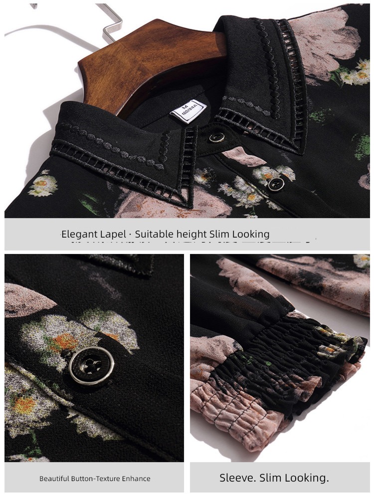 high-grade Broken flower Long sleeve womanliness Show thin fashion Small shirt