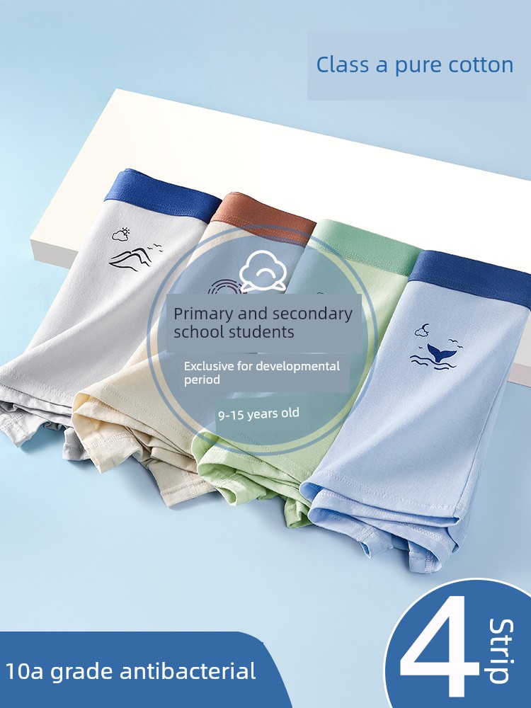Boys' Underwear for Development Period, Elementary School Age 13, Middle School Students, Teenagers, Pure Cotton, Class A, Boys' Boxer Briefs for Older Children