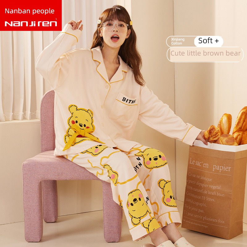 female Spring and Autumn Cartoon lovely pure cotton Big size pajamas