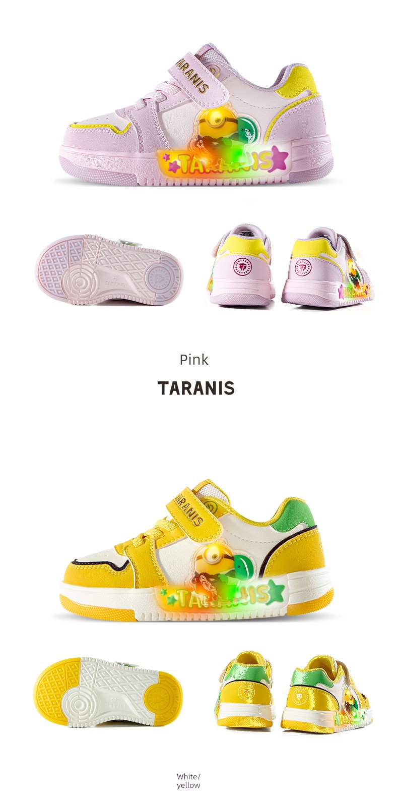Tyrannis Genuine Minions Collaboration Shoes, New Autumn Model Children's Sneakers, Boys' Flashing Shoes, Girls' Light-Up Shoes — 18