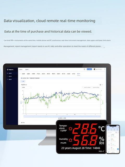 Wireless wifi temperature and humidity recorder remote mobile phone real-time monitoring of factory computer room temperature and humidity alarm sensor