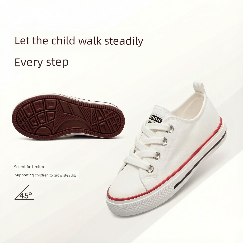 Kindergarten Indoor White Shoes for Boys, Lightweight Indoor Shoes for Children Entering School, White Canvas Shoes for Boys Entering School — 4