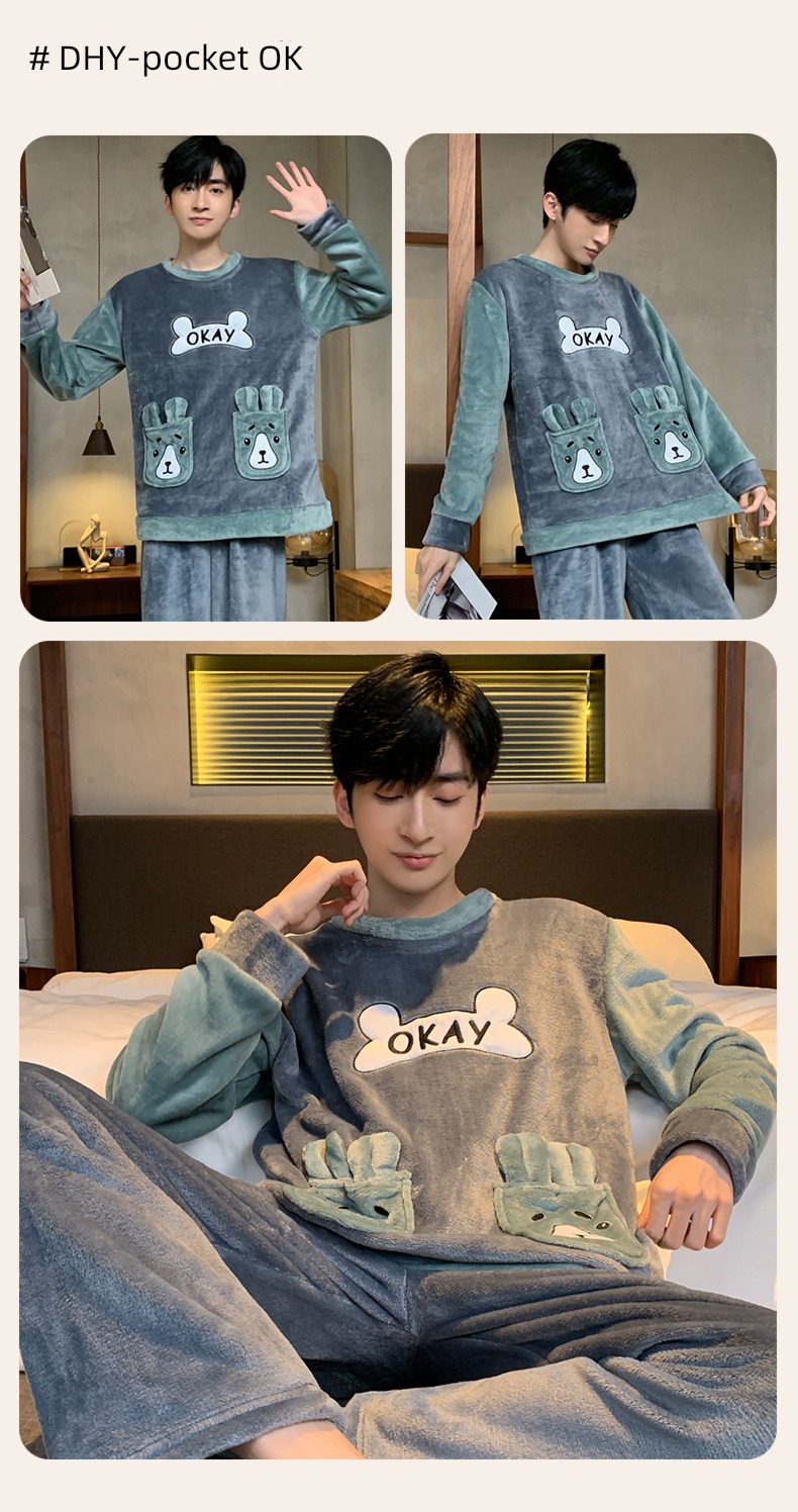 male thickening keep warm Flannel Condom Autumn and winter pajamas