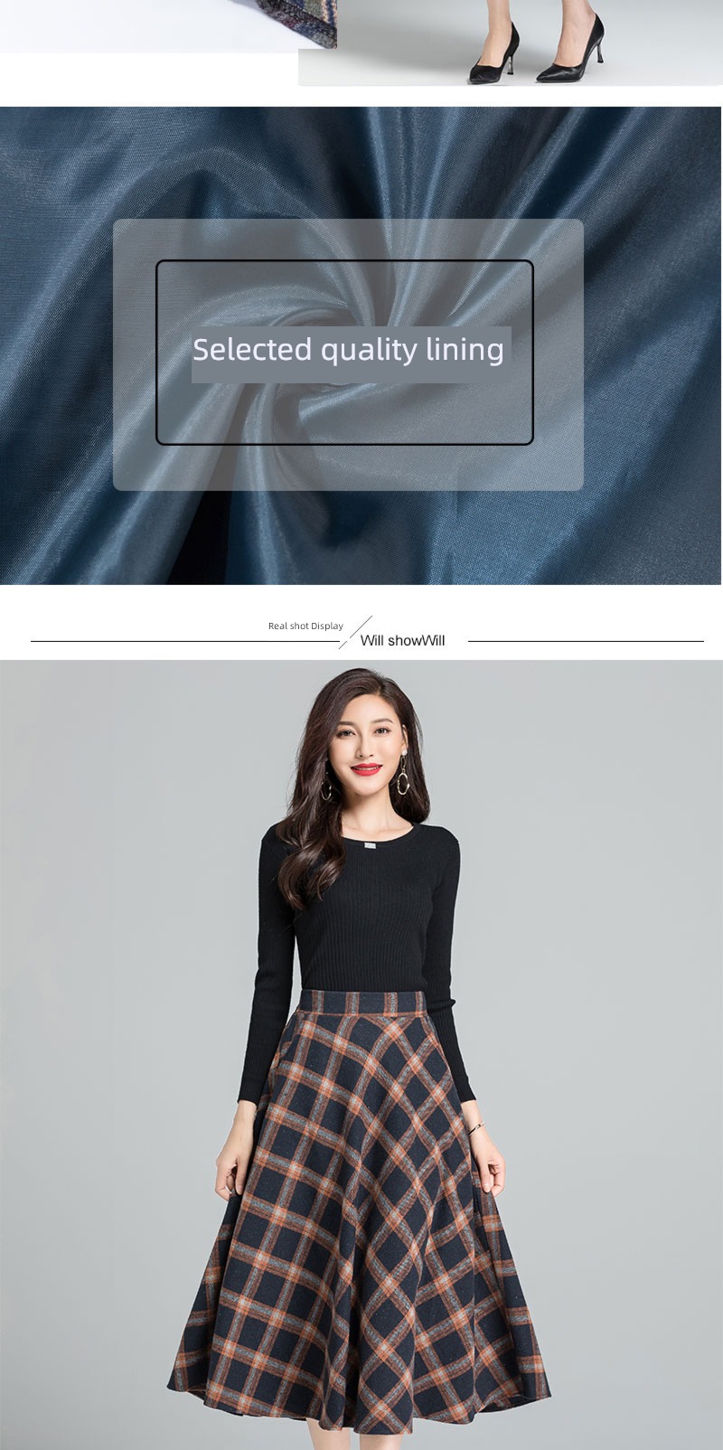 fashion thickening pocket Elastic waist Pleat A-line skirt