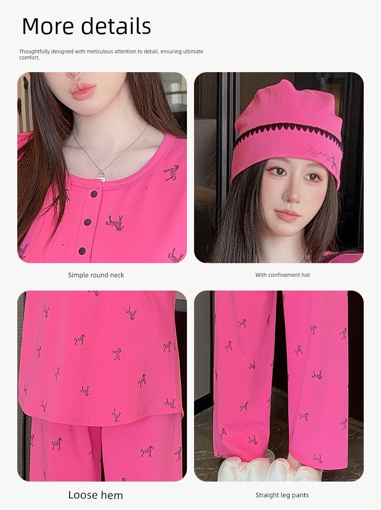 Maternity Pure Cotton Sweat-Absorbent Postpartum Clothing with Hat, Suitable for Spring and Autumn, Nursing Wear, Autumn and Winter Maternity Pajama Set, — 5