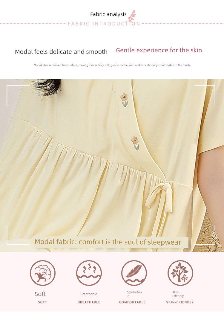 Modal Maternity Pajamas with Chest Pads for Women, Summer Thin Short-Sleeve Nursing Sleepwear for Postpartum Women, Summer Maternity Loungewear — 6