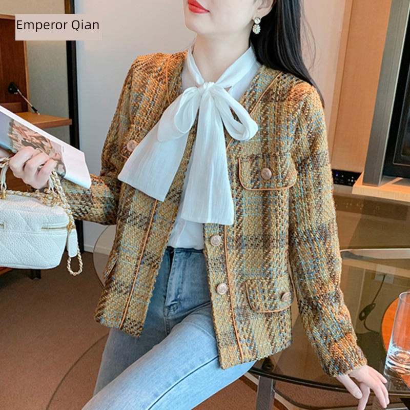 fashion Retro lattice Tweed ma'am short coat