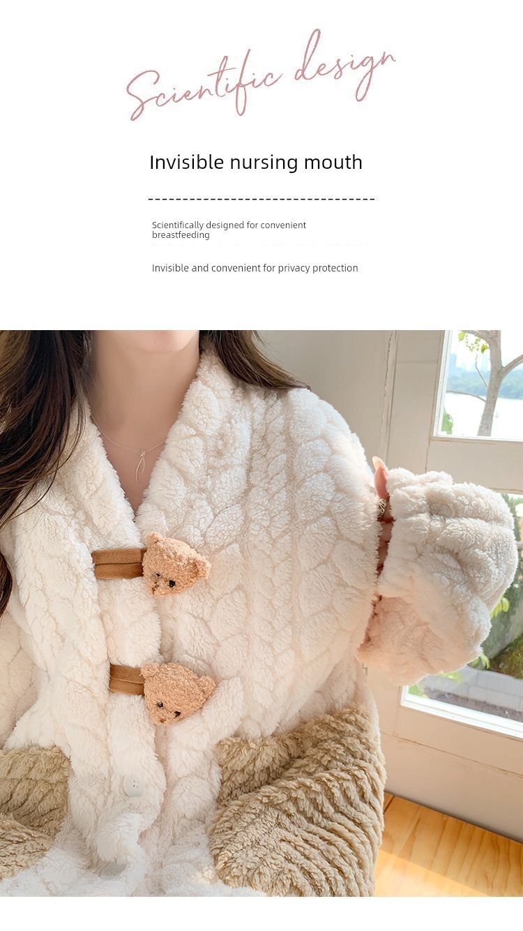 2026 Coral Fleece Maternity Pajamas Winter Postpartum Large Size Nursing Warm Thickened Homewear for Pregnant Women — 16