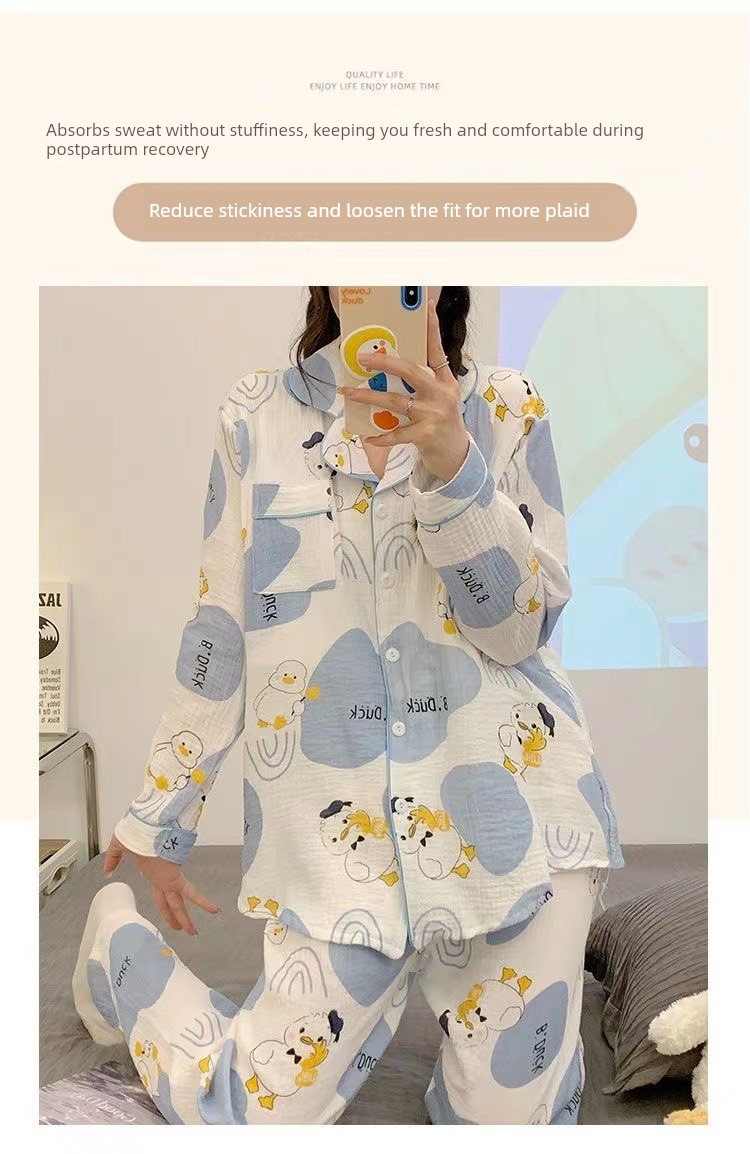 All-Cotton Maternity Pajamas for Summer, Thin Style, Postpartum Nursing, April/May, Women's Maternity Sleepwear, All-Cotton Two-Piece Set — 7