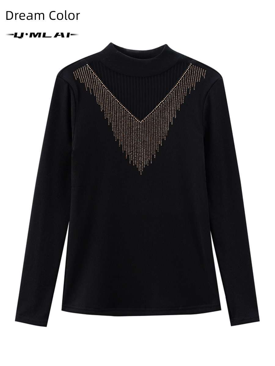 keep warm Undershirt Women's wear Half high collar Inner lap T-shirt Autumn and winter popular Plush Small shirt exceed Show figure Put on your clothes