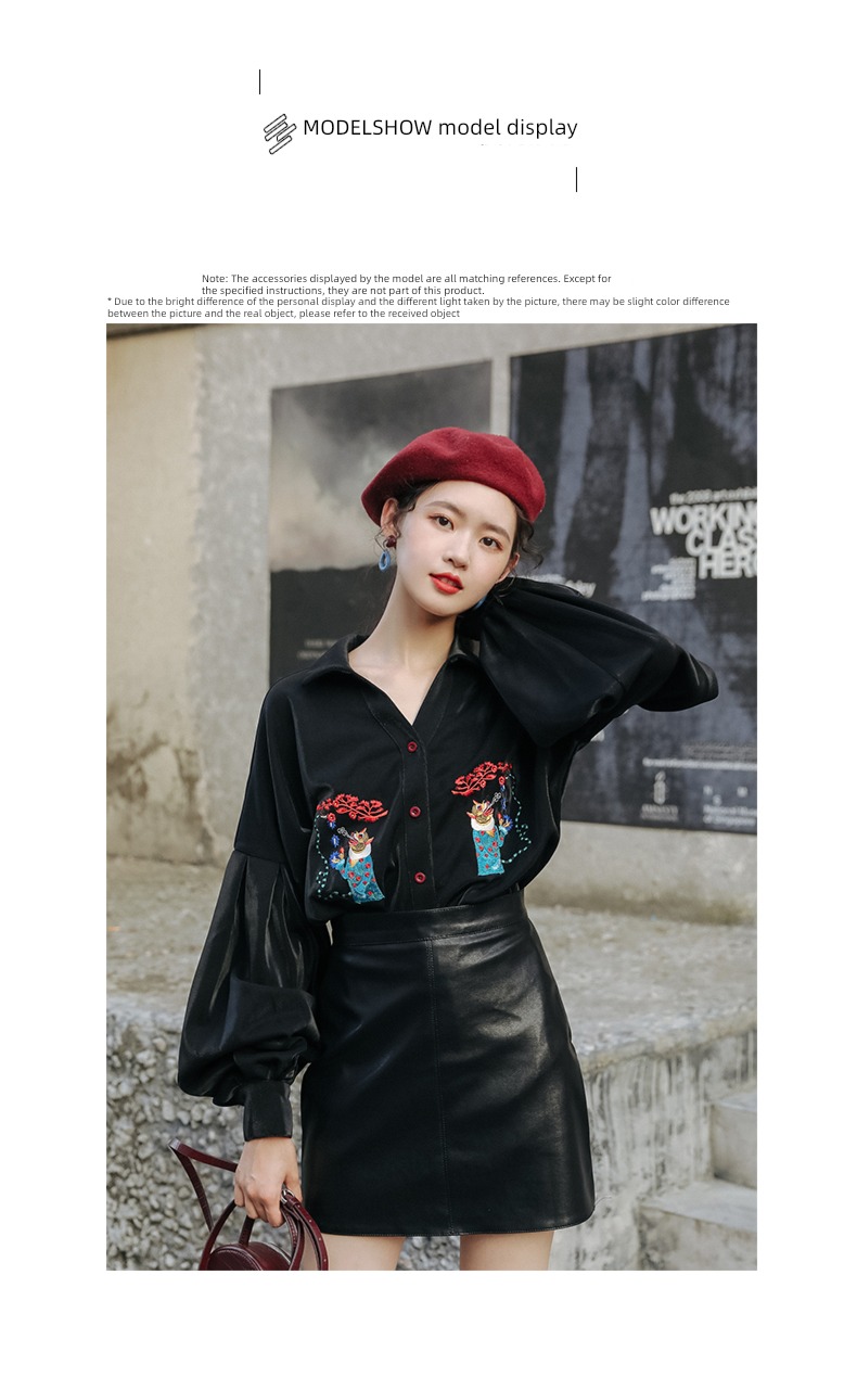 Retro Long sleeve Collar shirt Minority Foreign style jacket Embroidery