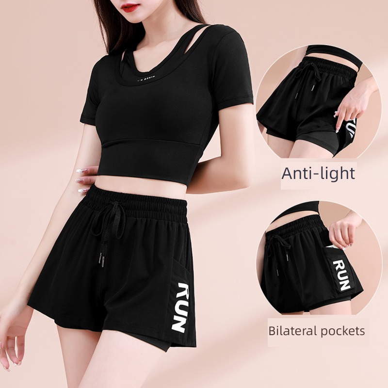 black Big pocket Fitness wear quick-drying dance shorts