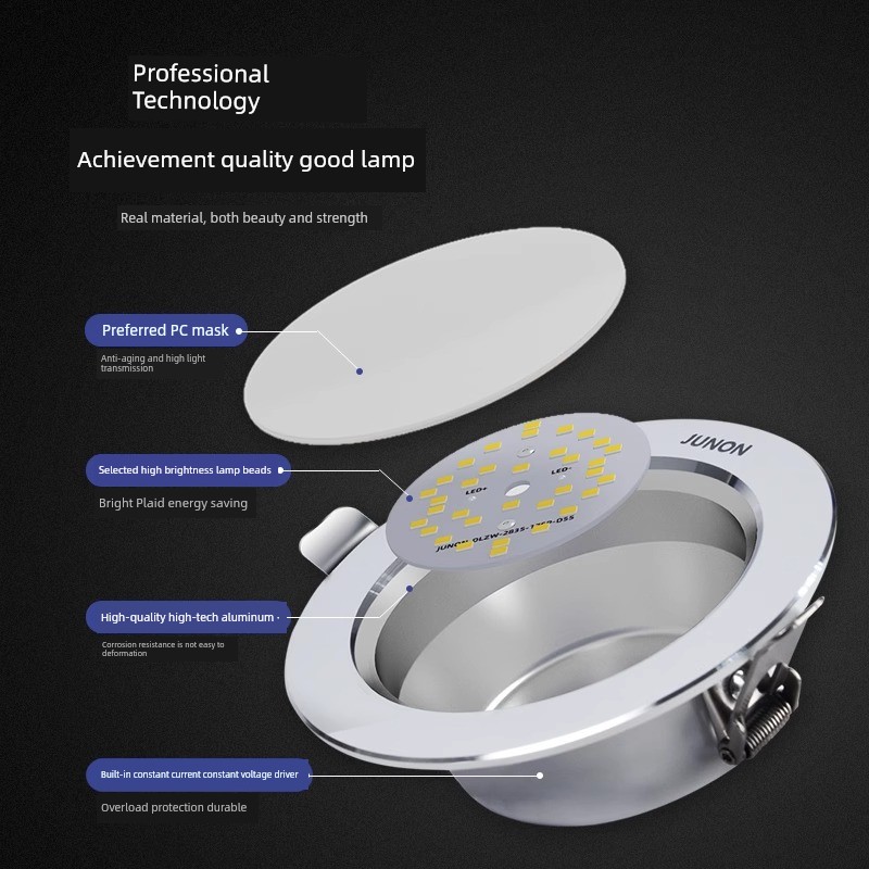 Junlang LED Downlight 3W Hole Lamp Ultra-Thin Barrel of Light Ceiling Ceiling Lamp Aisle Hole Lamp Living Room 5W Aluminum
