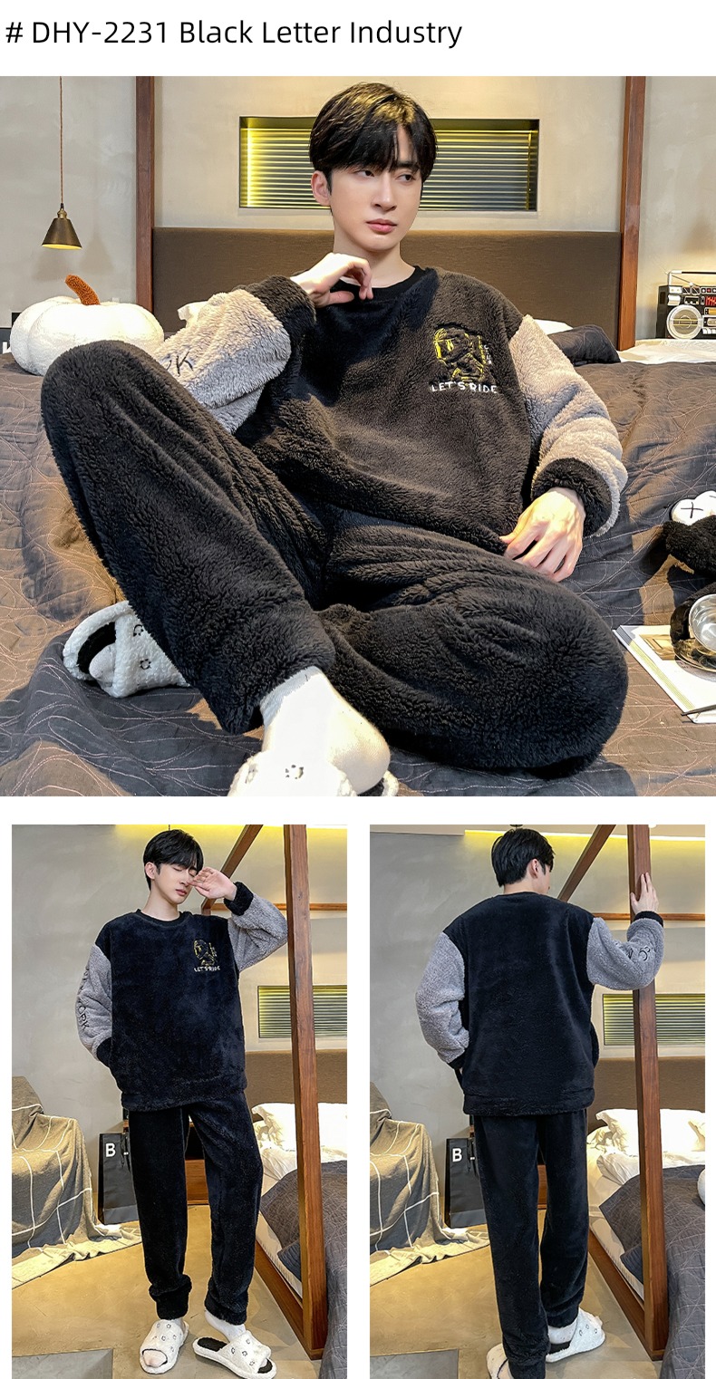 male thickening keep warm Flannel Condom Autumn and winter pajamas