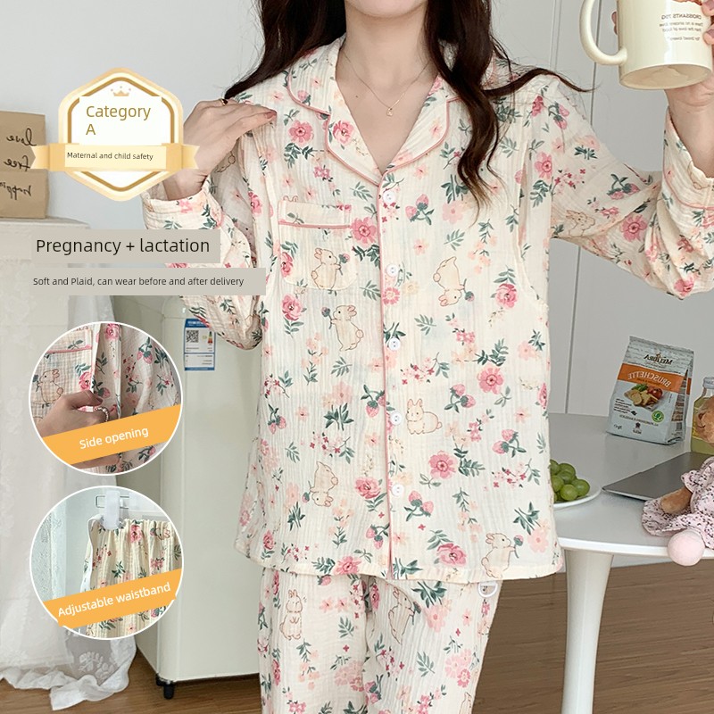 Cotton Confinement Clothing Cotton Pajamas for Pregnant Women Spring & Fall Maternity Pure Cotton Sweat Absorbing Summer Thin August Homewear — 5