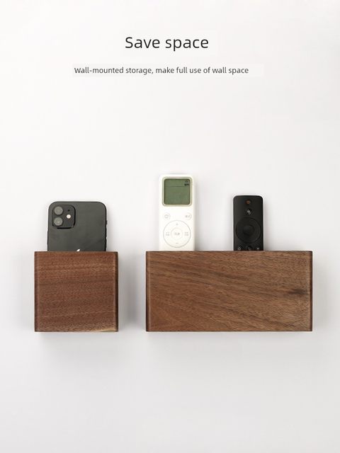 Remote control storage box solid wood punch-free living room TV air conditioner wall hanging wall bedroom mobile phone storage rack
