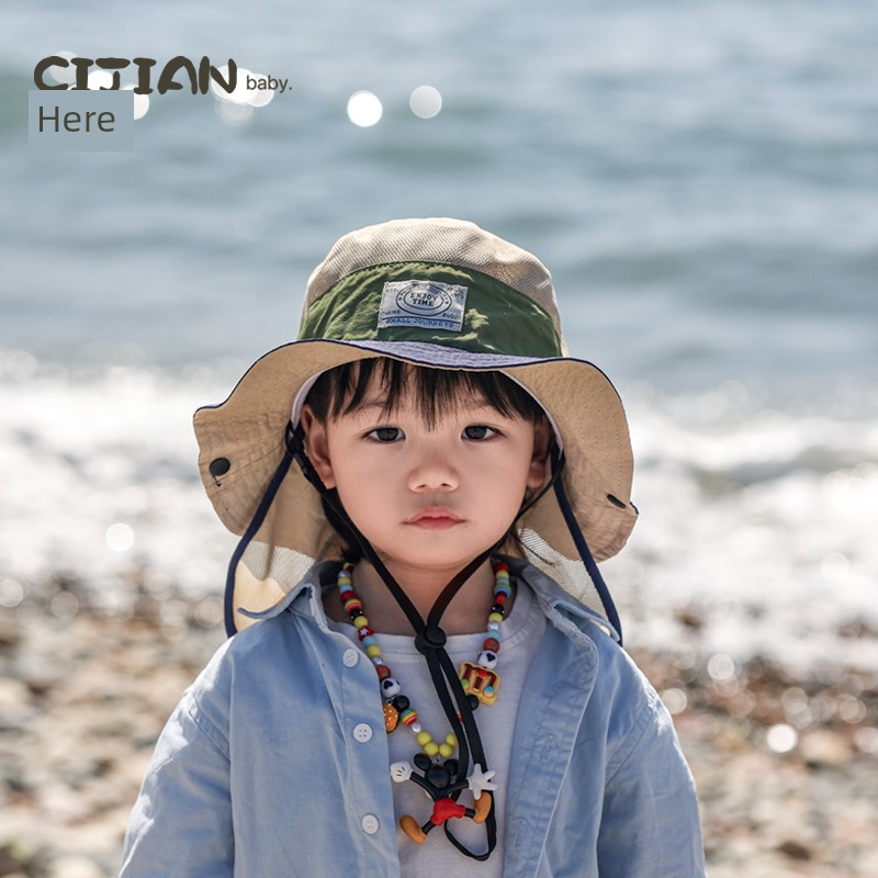 Kids Sunscreen Hat Baby Fisherman Hat Outdoor Camping Neck Protection Hiking Summer Western Style Breathable Big Brim Boy Hat — 2