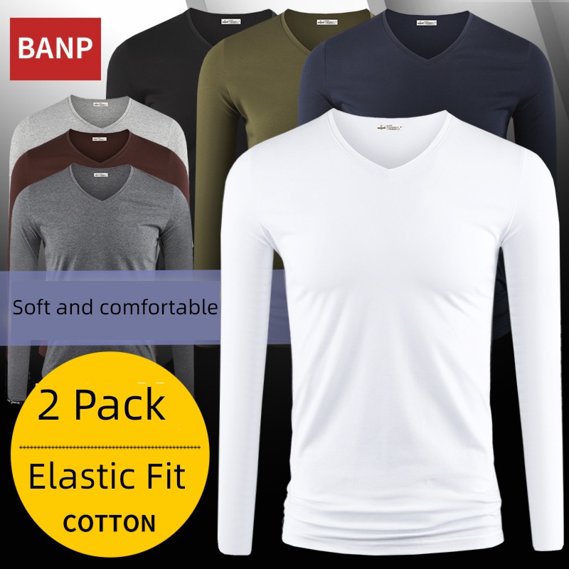 2 piece man V-collar Tight fitting Autumn and winter Long sleeve T-shirt