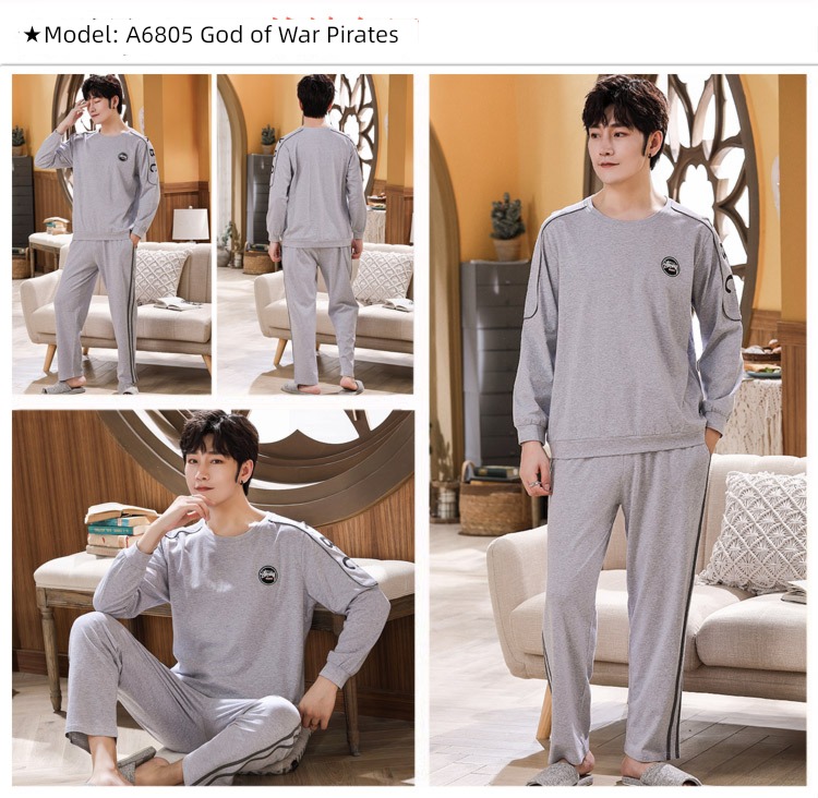 male Long sleeve Cotton Big size Autumn  summer suit pajamas