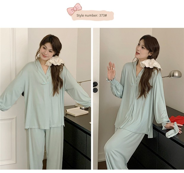 Free Hairband with Modal Maternity Pajamas for Women, Spring and Autumn Cool Nursing Postpartum Wear, Summer Thin Style with Breast Pads for Home Use — 7