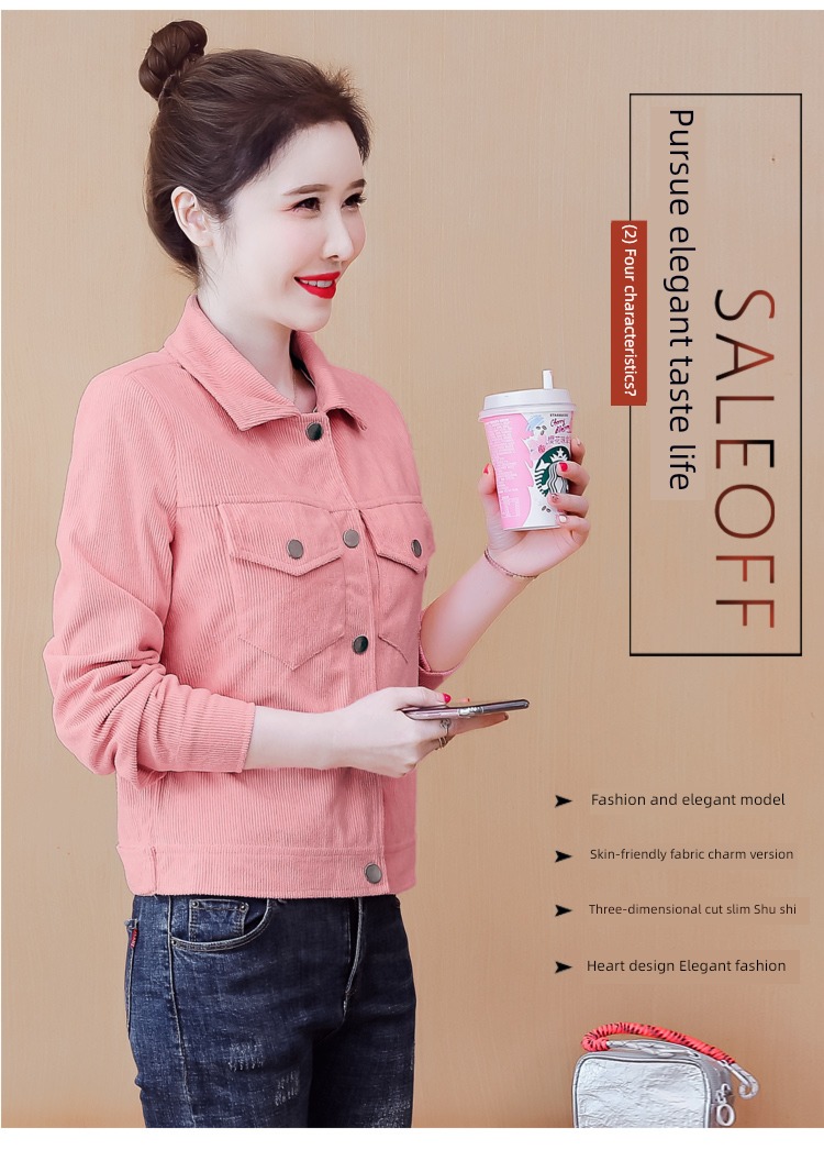 spring and autumn winter Foreign style corduroy ma'am short coat
