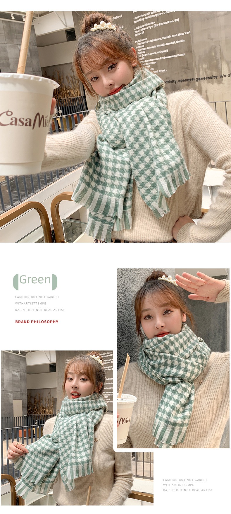plover ins girl student Autumn and winter Korean version lattice scarf