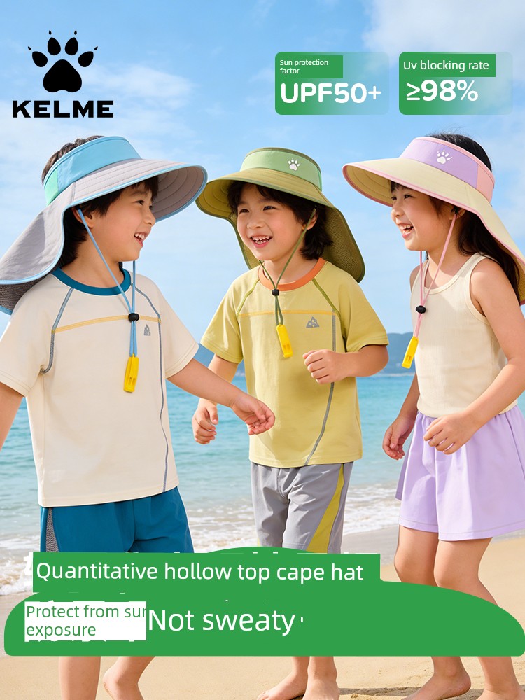 Kalmei Children's Sun Protection Hat for Boys and Girls, Large Brim Sun Hat with Shawl, Summer Open-Top Hat, Uv Protection