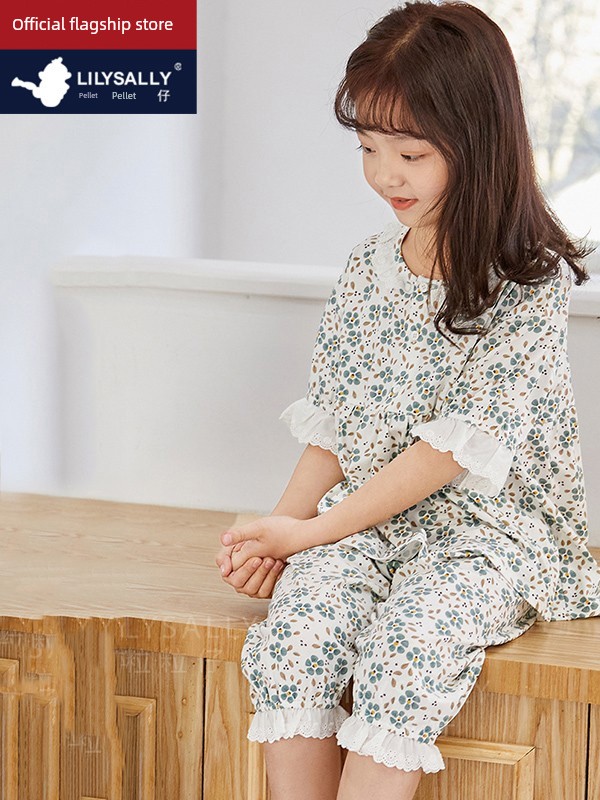 Grilizai 2026 Spring/Summer Girls' Pajamas Cute Short-Sleeve Home Set Modal Cotton Breathable Children's Homewear — 5