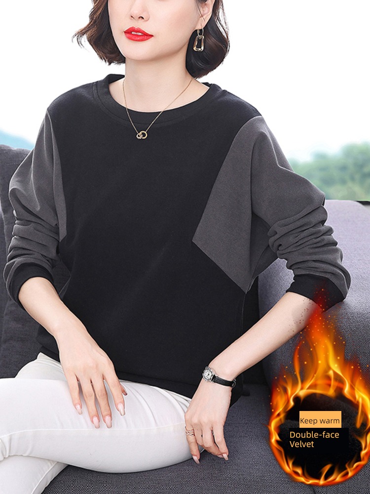 Mother dress Autumn and winter Double faced velvet thickening Long sleeve T-shirt