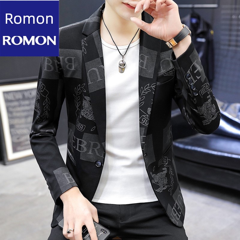 autumn Self-cultivation trend handsome printing leisure time man 's suit