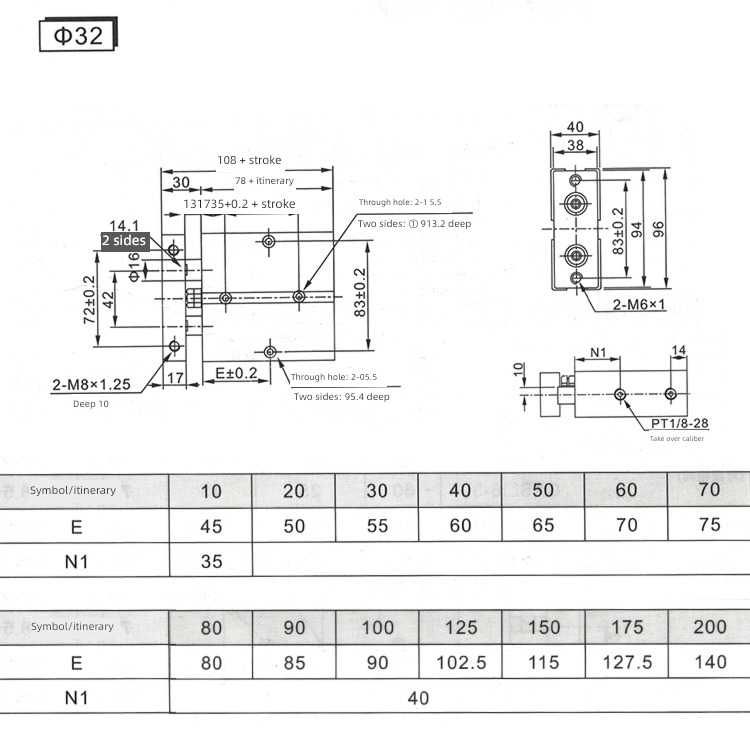 Leyser  Biaxial Double pole TN Cylinder small-scale Pneumatic 16 / 20 * 10 / 30 / 40 / 50 / 60 / 70 / 80 / 90 / 100
