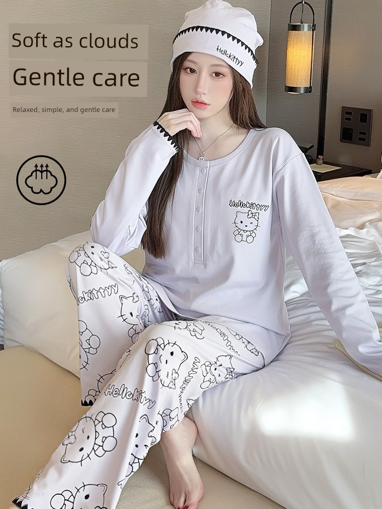 Hat with Chest Pad, Postpartum Clothing, Pure Cotton Nursing Pajamas, Postpartum Maternity Home Wear for Spring, Autumn, and Winter, Can Be Worn Outside — 2