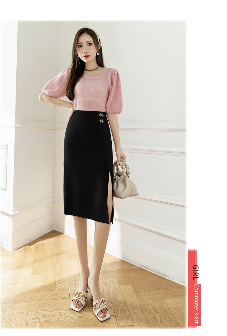 Medium and long term A word Irregular Fork One pace skirt suit