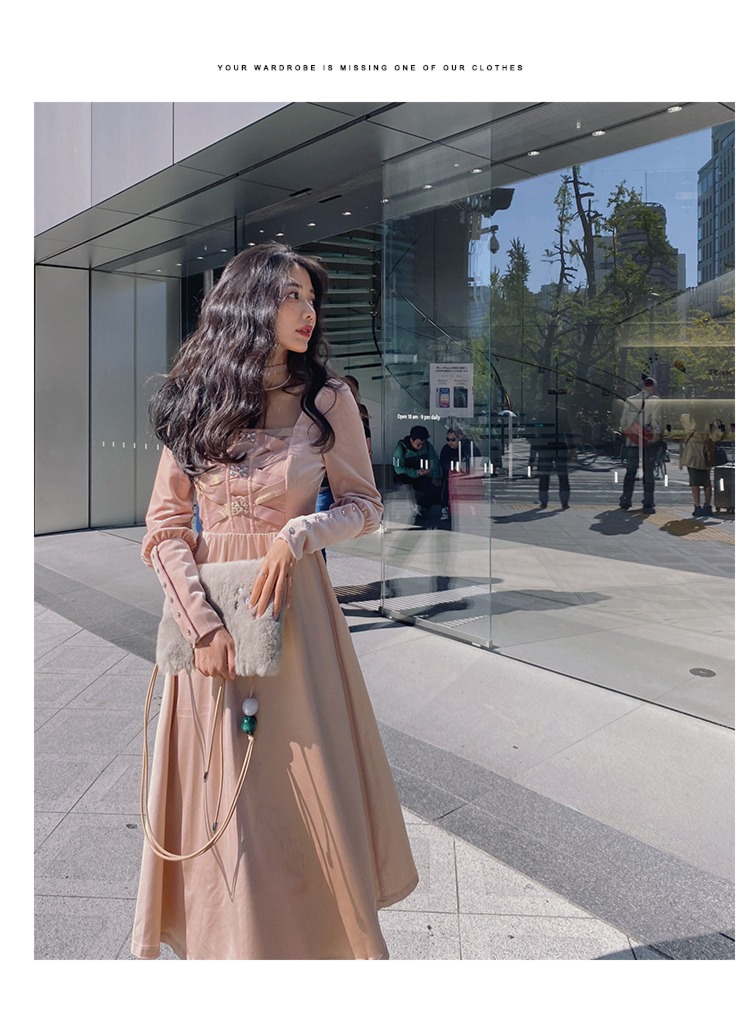 JZ Craftsman velvet Autumn and winter Women's wear domineering lady Dress