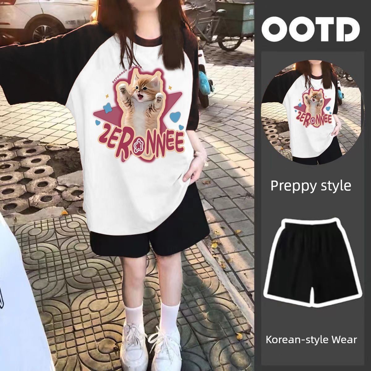 Girl Wear New Arrival Summer Two-Piece Suit Loose Short Sleeve T-shirt Top Sports Knee Length Shorts Ins Children's — 9