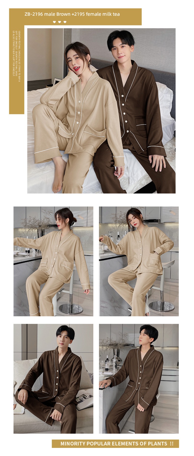 summer female Spring and Autumn Long sleeve man Cotton lovers pajamas