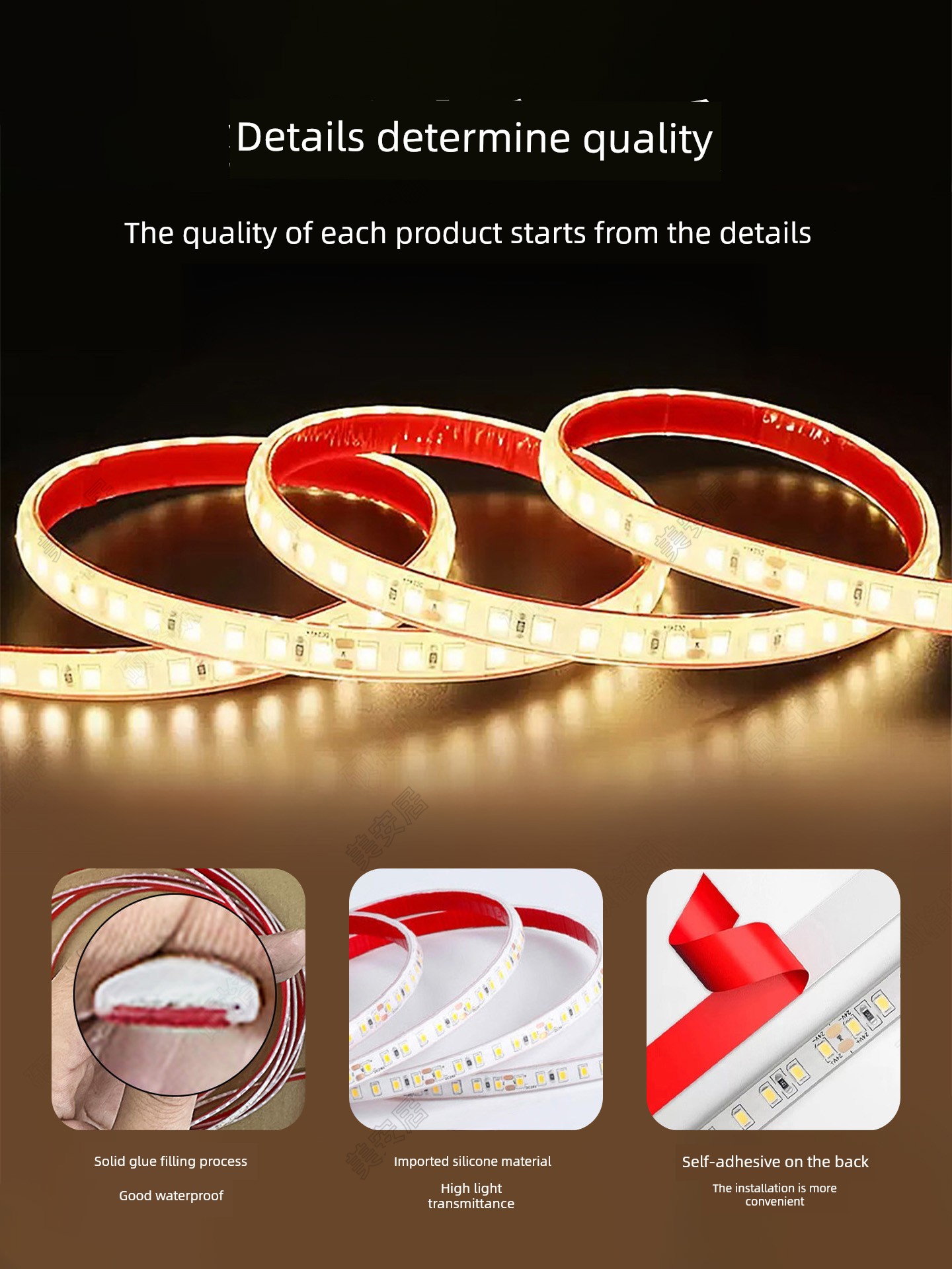 Solid Silicone Waterproof Glue Filling LED Light Strip Self-Adhesive Engineering Outdoor Light Strip Low Voltage 12v24v Underwater Bottom Light Strip