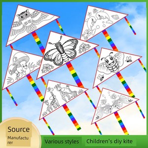 Children's DIY Kite for Hand-Painting and Coloring, New Blank Graffiti Kite with Material Kit Included