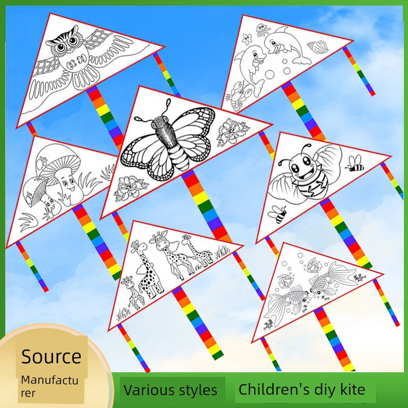 Children's DIY Kite for Hand-Painting and Coloring, New Blank Graffiti Kite with Material Kit Included