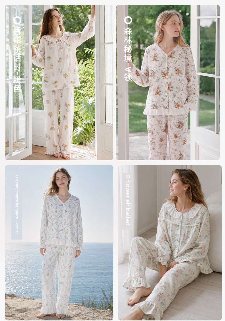 Tugtug Cotton Gauze Maternity Pajamas Autumn Thin Nursing Sleepwear Gauze Maternity Sleepwear Bamboo Cotton Sweat-Absorbent Home Wear Set — 25