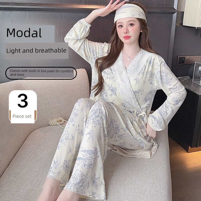 Modal Maternity Pajamas for Women, Suitable for Summer, Autumn, and Winter, September, Postpartum, Breastfeeding Period, Pure Cotton Maternity Loungewear — 4