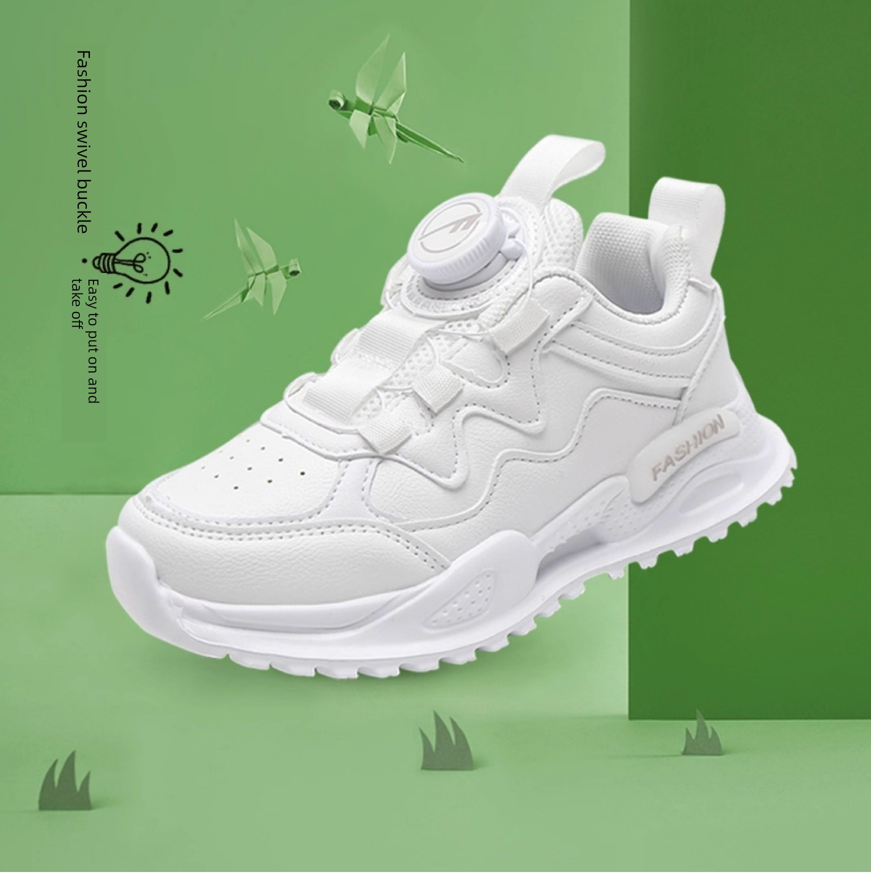 Warrior Kids Campus Rotating Buckle Breathable White Shoes — 2