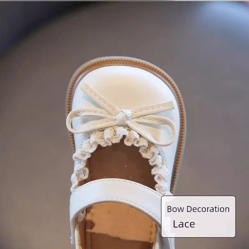 2025 New Summer Girls' Toddler Shoes with Soft Soles and Non-Slip Design for Children Aged 0-1, Princess Lace Bow Small Leather Shoes — 3