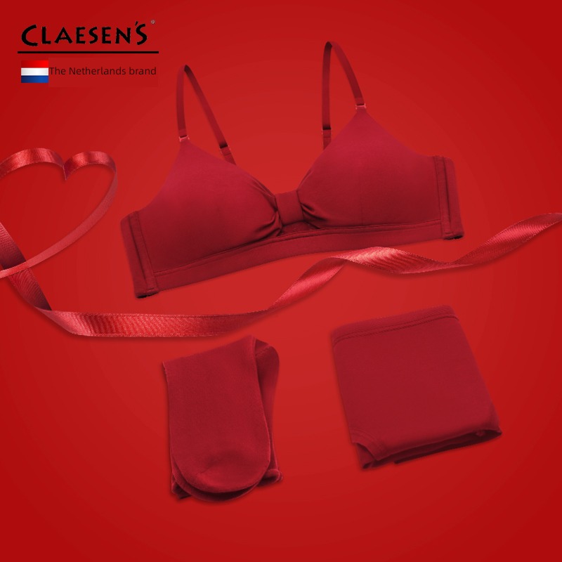 Wireless  a set Small chest Gather together girl Red underwear