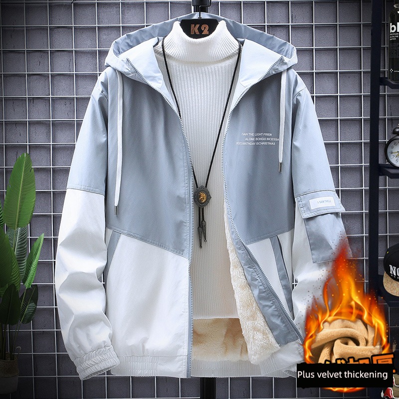 Autumn and winter Color matching Hooded cotton-padded jacket Warm clothing Jacket