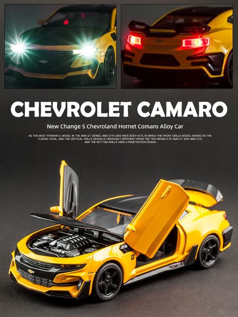Bumblebee Camaro sports car alloy car model 1 32 gold steel deformation toy car ornament simulation car model