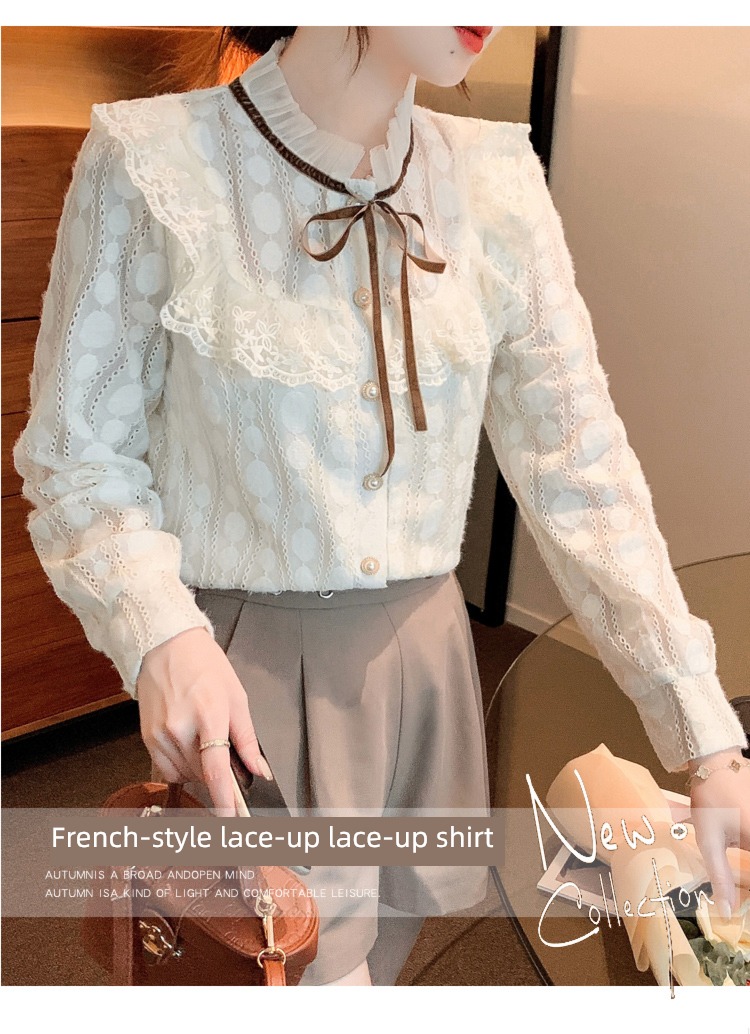 Early autumn ma'am Inner lap Long sleeve Foreign style Chiffon Lace