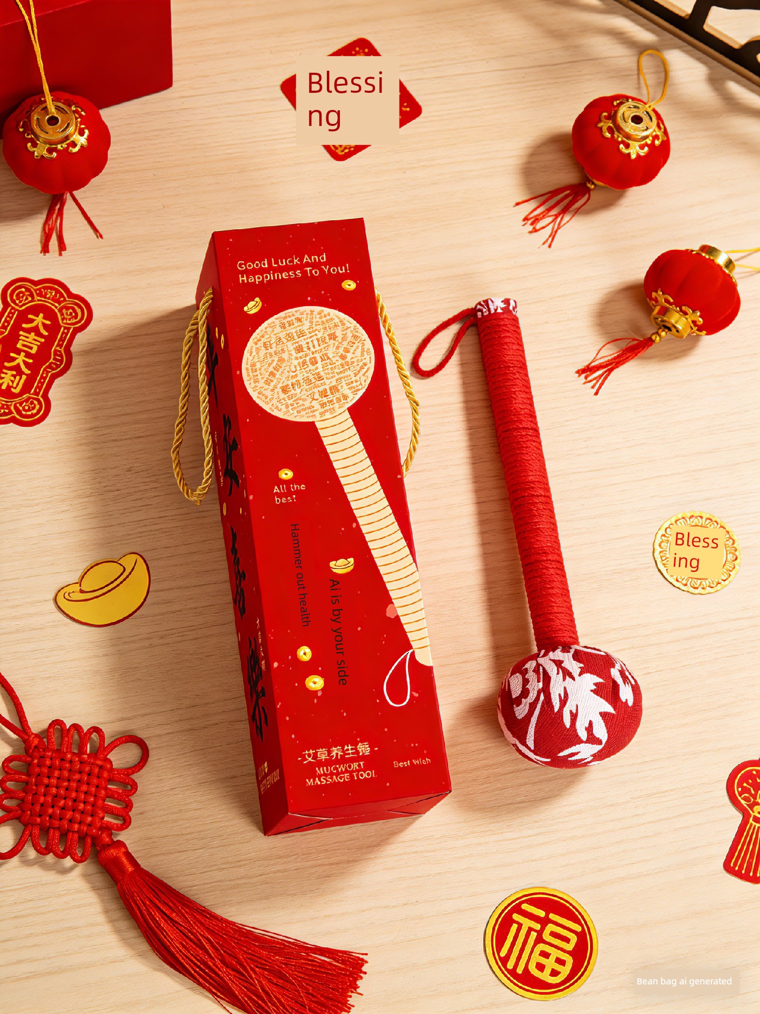 Mugwort Massage Hammer Souvenir Gift Persimmon Mugwort Hammer Health Hammer Meridian Tapping Hammer Women's Gift Box Exquisite Gift Item